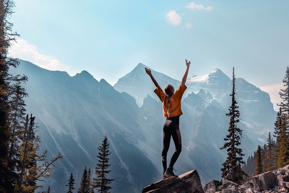 Mountains, Canada, Girl, Outlook, Snow, Nature