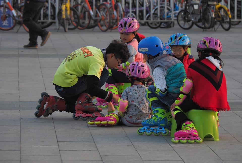 Xiamen, China, Children, Rollerblading, Inline Skating